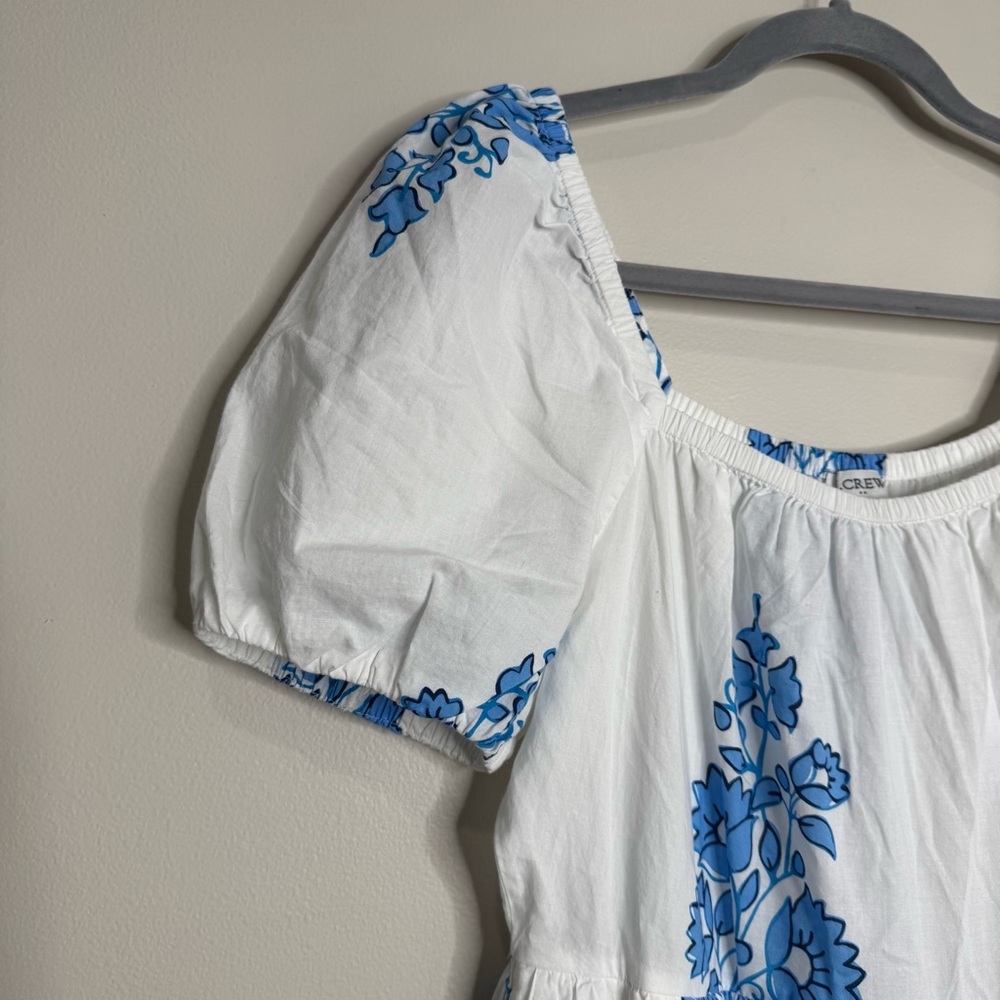 J. Crew White Blue Floral Puff Sleeve Prairie Cottage Puff Sleeve Maxi Dress 2 - Picture 2 of 10